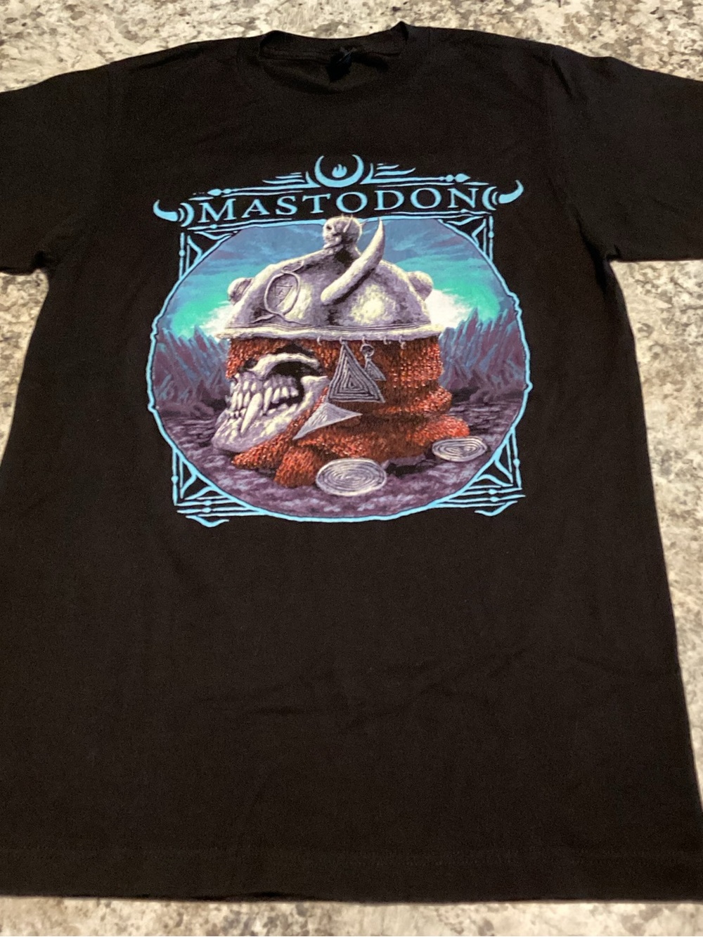 Mastodon Concert Black Tee with Small Blue Logo Tag